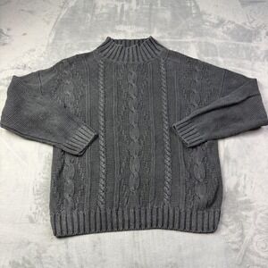 Vintage Forenza Sweater Womens Medium Gray Cable‎ Knit Mock Neck Pullover 90s